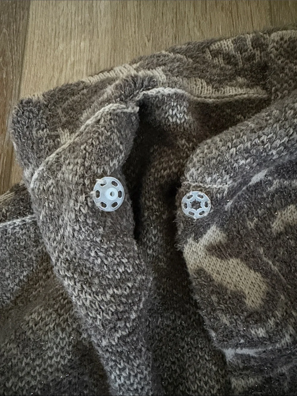 Chico's | Brown/Cream Floral Jacquard | Open Front Funnel Neck Sweater | size 1